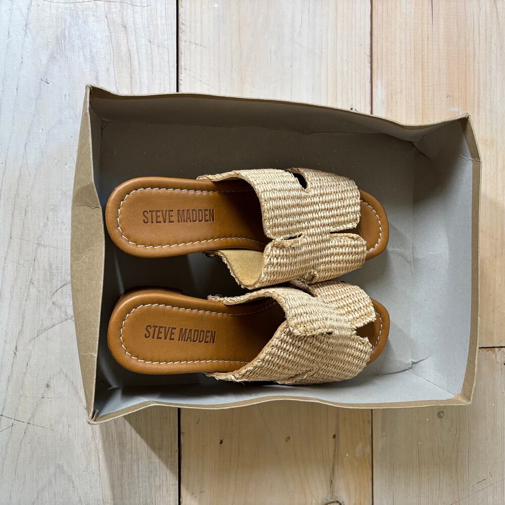 Steve Madden NIB Sunkissed Raffia Platform Block … - image 2